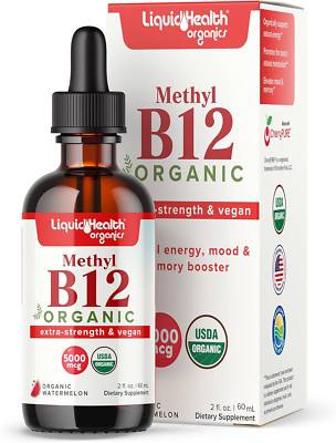 Organic Methyl Vitamin B12 Methylcobalamin Liquid Drops with Tart Cherry Juic...
