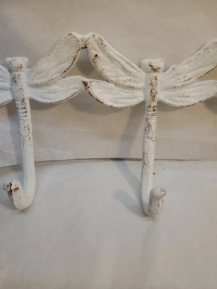 Dragonfly 3 Hook Cast Iron Wall Piece12.75" L Distressed White Rustic Heavy Duty - Изображение 3 из 4