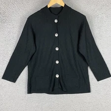 Banana Republic Angora Blend Cardigan Sweater Black Big Buttons Pockets Womens L