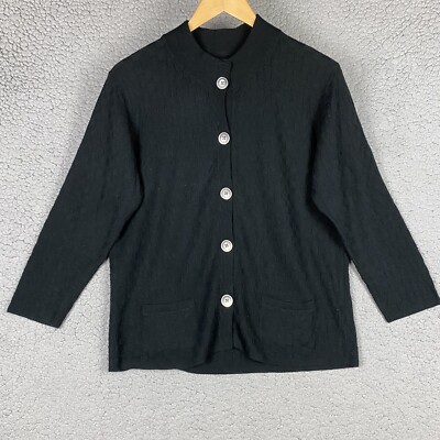 Banana Republic Angora Blend Cardigan Sweater Black Big Buttons Pockets Womens L