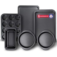 Baking Set 6 Pc Deluxe Non Stick Black Coatin...