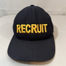 RECRUIT Military Hat Graffiti Navy Blue Snapback Gold Spellout Made in USA Cap