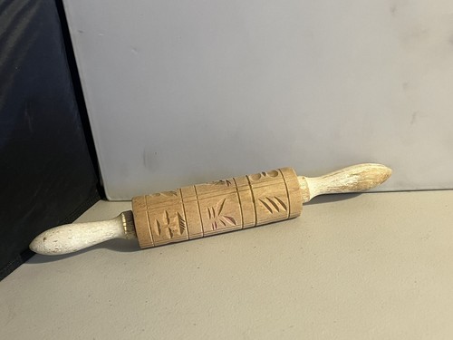 Vintage Wood Springerle Rolling Pin Shortbread Cookie Wood Mold 13.5" - Photo 7/7