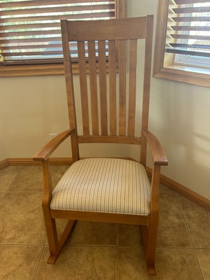 Wooden Rocking Chair with Fabric Cushioned Seat 