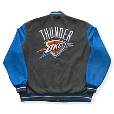 NBA Oklahoma City Thunder Varsity Jacket Mens Size 3XL Blue Reversible Bomber