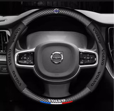 15" PU Leather+Carbon fiber Steering Wheel Cover For 1944-2024 Volvo All Cars