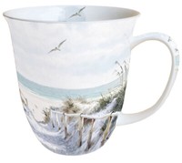 "Porzellan-Tasse \"Beach Cabin\" Maritim Strand-Haus 0,4L Kaffee-Becher*Bone China"