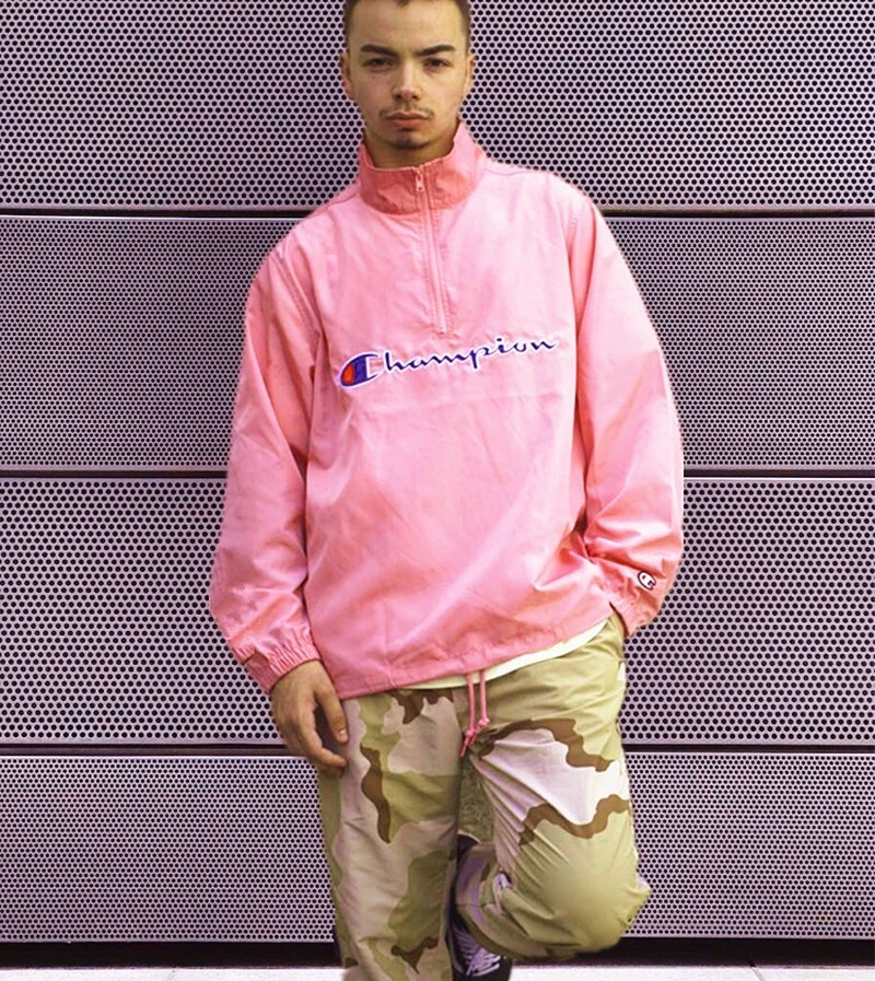 Pullover Supreme x Champion rosa mezza cerniera taglia L