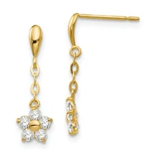 14k Yellow Gold Childrens CZ Flower Dangler Earrings 20mm x 6mm Madi K Jewelry