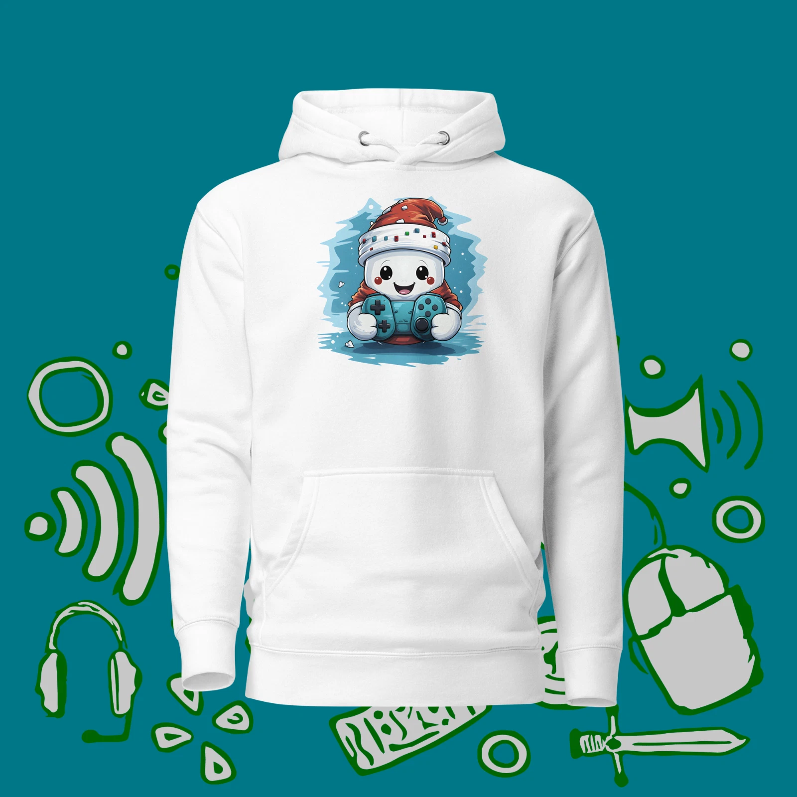 Gamer Snowman Unisex Hoodie Gaming Fans Xmas Gift Gamer Gift Funny Sweatshirt