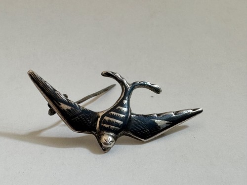 Antike russische Sterling Silber Niello Bluebird Brosche Anstecknadel