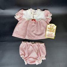 Vintage Lullaby Land Girl Infant Baby 2 pc Outfit Clothing Acrylic White Red Dot