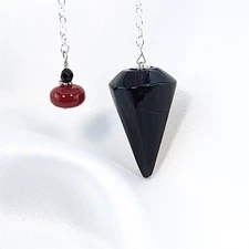 Black Tourmaline Crystal Pendulum w/ Unique Bead End Piece for Divination