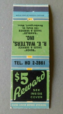 Matchbook cover- R E Walters, Inc: Buick Sales Service: Rambler - Newburyport MA