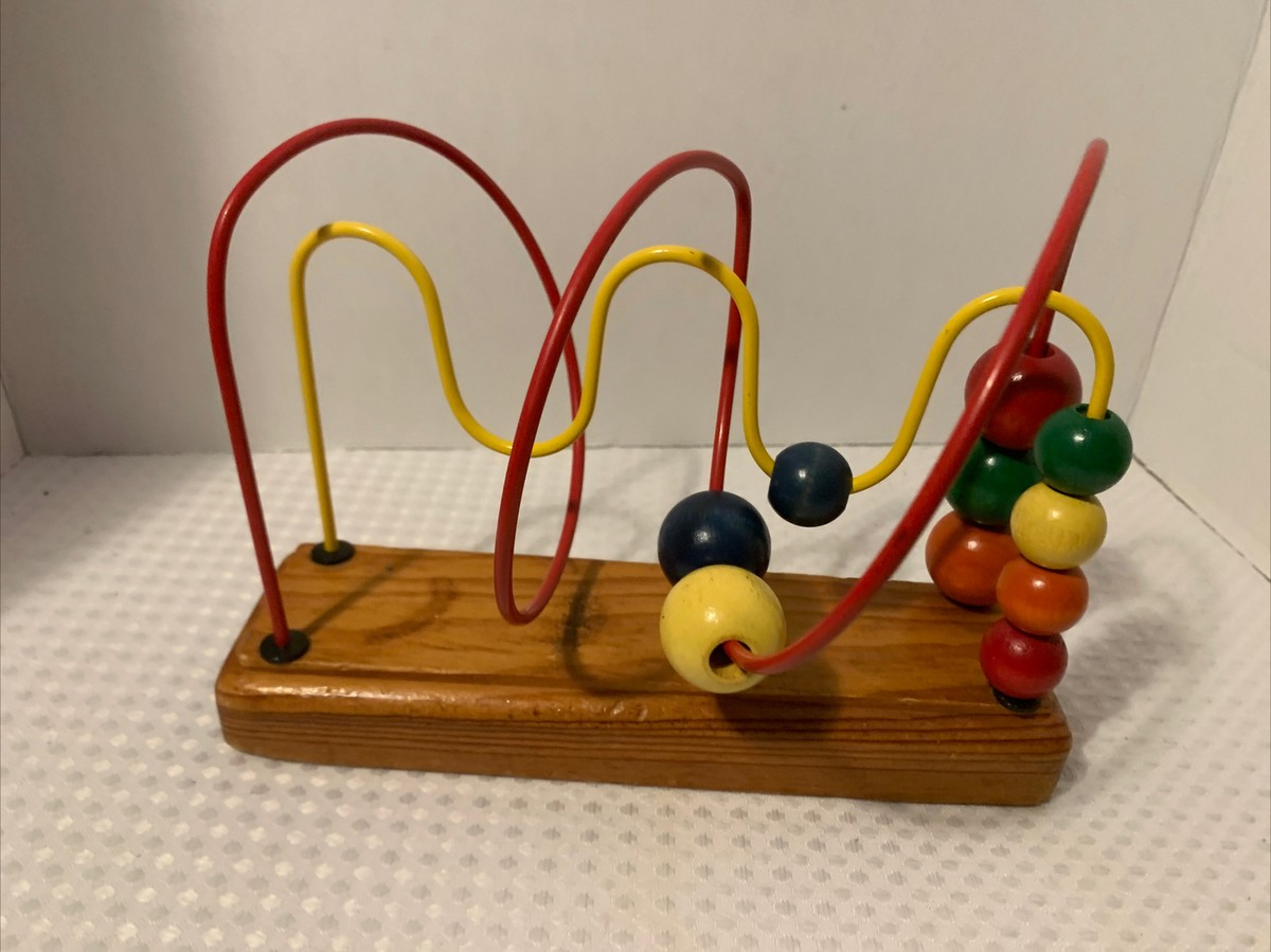 Beads Wire Maze Wood Childs Toy Vtg Roller Coaster Toy Counting