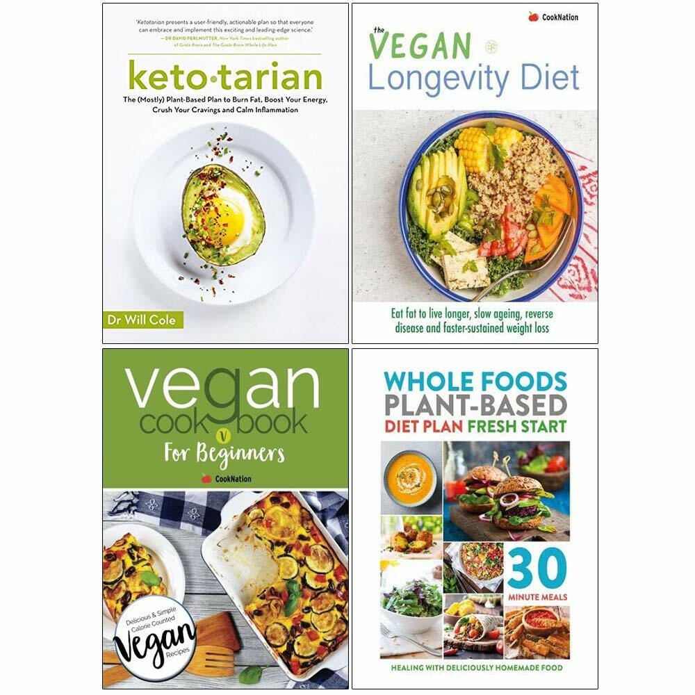 Ketotarian, Vegan Longevity, Vegan Cookbook, Whole Food 4 Books Collection Set