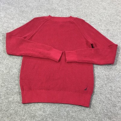 Nautica Sweater Mens Medium Red Crewneck Rib Knit Raglan Sail Logo Fall 2024