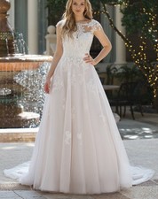 Ivory Wedding Dress Short Straps Custom Made 32-60 Lace Beaded Backless Blush