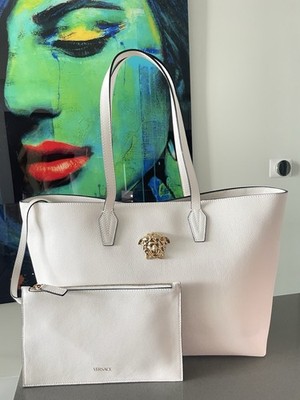 Versace Tote Bag Calf Leather White Gold Medusa 1015533 NWT $1875