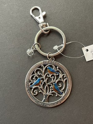 Ganz Keyring  BLESSED  REMEMBER YOUR ROOTS  Blue Birds Tree Of Life Key Chain