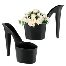 2-Pack High Heel Shaped Flower Pot, 8.5 Inch High Heel Shaped Shoe Vase [Black]