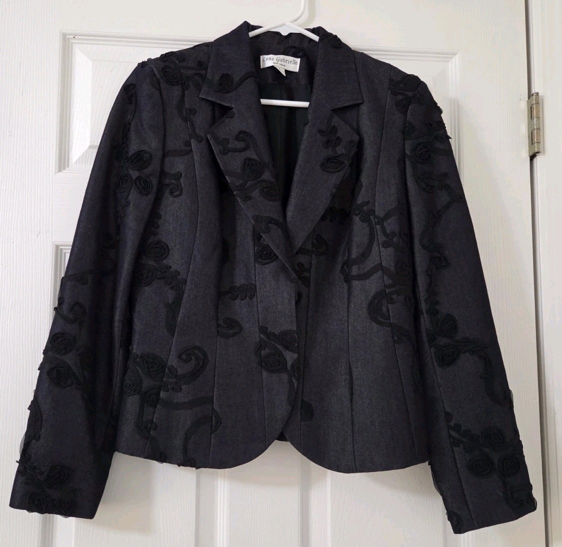 Lena Gabrielle New York Embellished Suit Jacket Black Charcoal Size 8