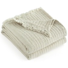 Muslin Throw Blanket 100 Cotton Gauze Queen Size Light Gray 90x90 Inch