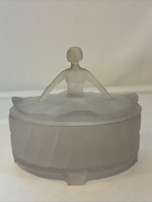 Art Deco Satin Glass ''Wendy'' Powder Puff Jar Depression Era Vintage