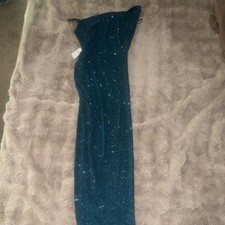 Windsor Maxi Dress Teal Glitter One Shoulder Strappy Sleeveless XL
