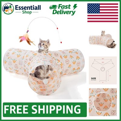 Interactive Indoor Cat Tunnel - Collapsible Pink-Rabbit Fun for Small Pets