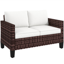 Rattan Sofa 2 Seater Light Grey PE Rattan Garden Furniture Outdoor UK