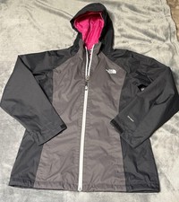 The North Face Rain Jacket Girls 14/16 Black DryVent Hooded Waterproof Pink