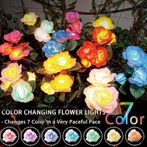 Solar Garden Lights - Upgraded Outdoor Light, 7-Color Changing Rose 2 ...