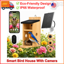 Smart Bird House With Camera, AI, 4MP Night Vision, Solar Powered, App Control