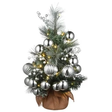 2 ft. Pre-Lit Frosted Silver Pine Tree with LED Lights