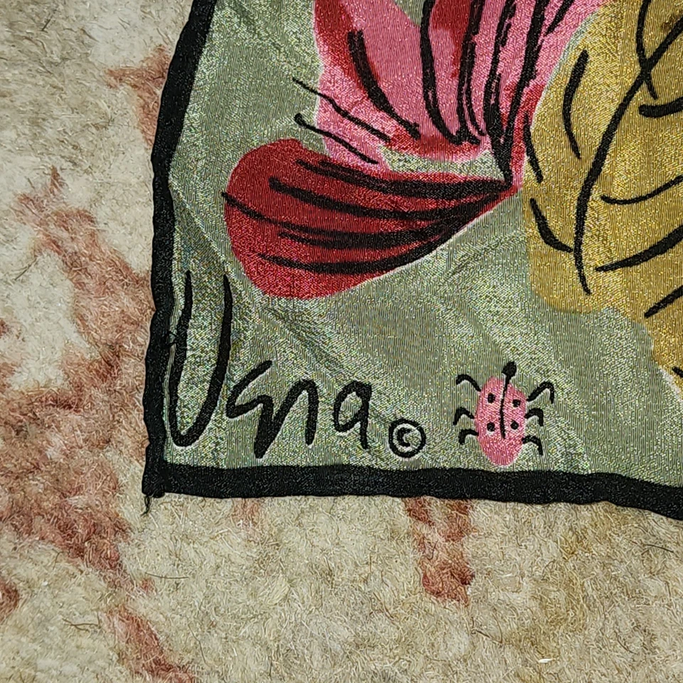 Bufanda Transparente Vintage Vera Neumann Cuadrada Rosa Verde Oliva Diseño Floral 24" X 24" Foto 4 de 4