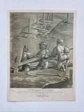 Antique Print three men lifting a cross from a trench True Cross by Saint Helena