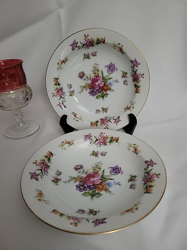 2 Harmony House Dresdania  Soup Rim Bowls Gold Rimmed Japan Sears