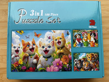 3 in 1 set of 100 Pc Puzzles - Kittens, Puppies, Wild Cat Cubs