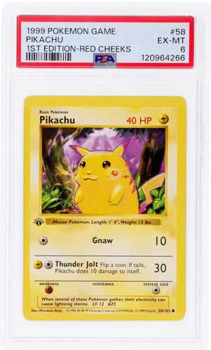 1999 Pokemon Base Set Pikachu 1st Edition Red Cheeks #58 PSA 6