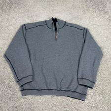 Tommy Bahama Sweater Mens L Gray Black 1/4 Zip Reversible Cotton Pullover