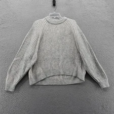 Madewell Womens Gray Ribbed Knit Crew Neck Sweater Size Medium NEW