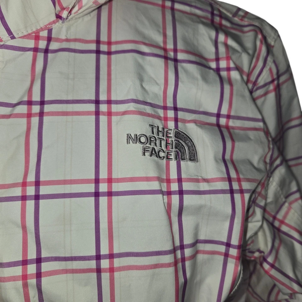 Chaqueta cortavientos North Face XL Hyvent con capucha a cuadros rosa púrpura senderismo Foto 4 de 4