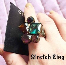 New with Tags City Rox Stretch Ring Multi Stone Jewel Tone Cluster Ring