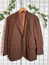 Mens Vintage Brown Check Blazer Wool Suit Jacket Country Gent Tweed Style 44 R