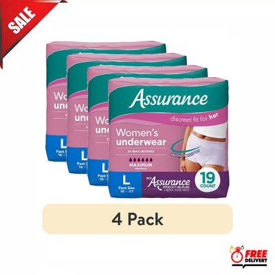 Assurance Women Incontinence Postpartum Underwear, L, Maximum, 4pk (76Ct Total)