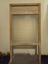 Vintage, wooden framed and glass panelled wash board