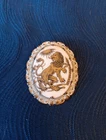 Vintage  Costume Jewelry Pendant of a LION - Gold and White