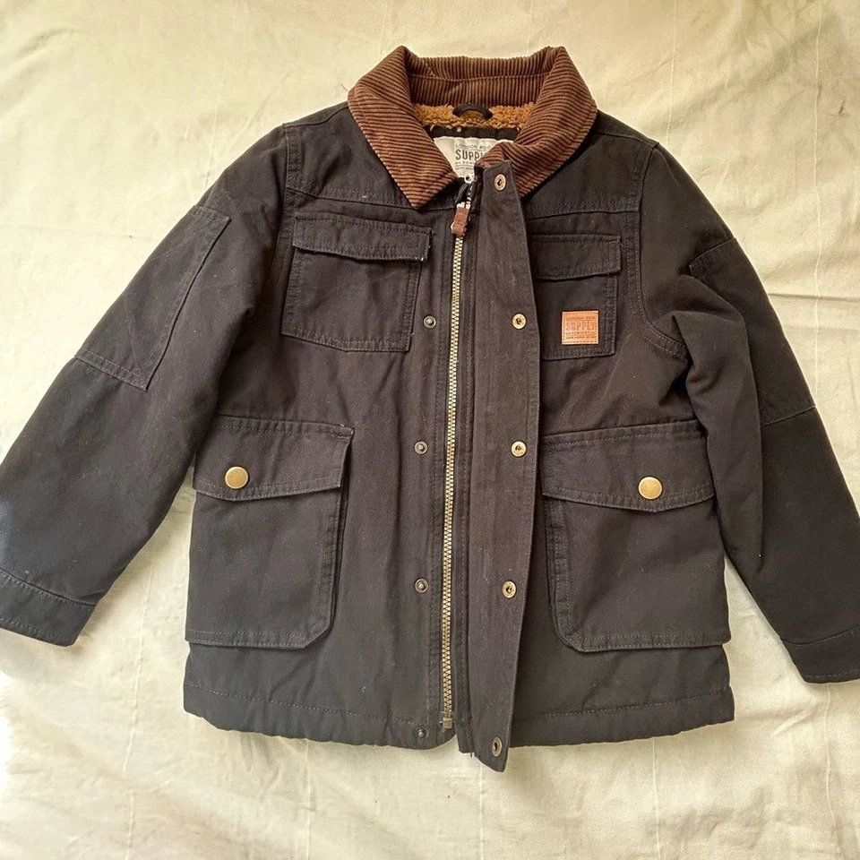 Chaqueta London Fog azul marino con forro marrón para niños talla 7 Foto 2 de 4