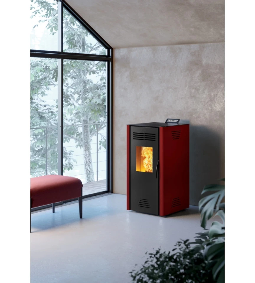 STUFA A PELLET VENTILATA INVICTA "ADRANO PLUS" ROSSO 7,3 KW - Immagine 2 di 2
